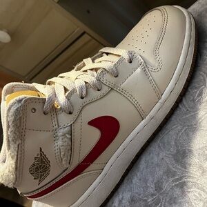 Nike Cream and Red High-Top Sneakers